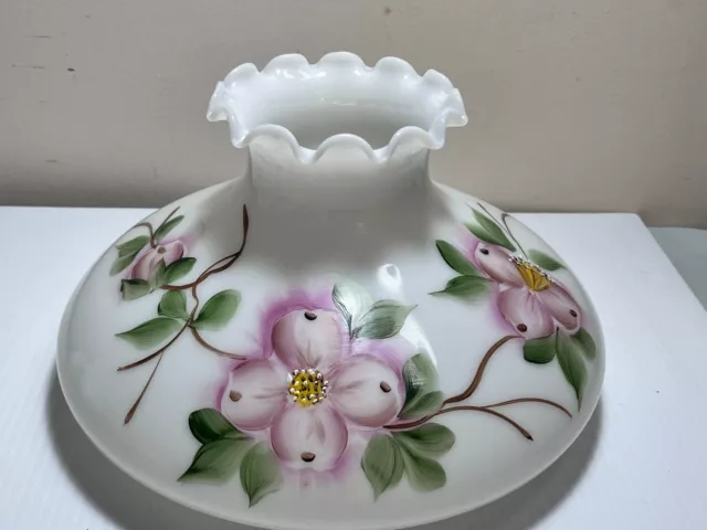Antique Victorian Glass Lamp Shade White Pink Floral Hand Painted Parlor Gwtw