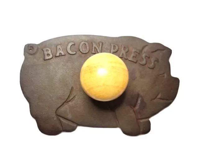 Vintage Pig Shaped BACON PRESS Cast Iron with Wood Handle