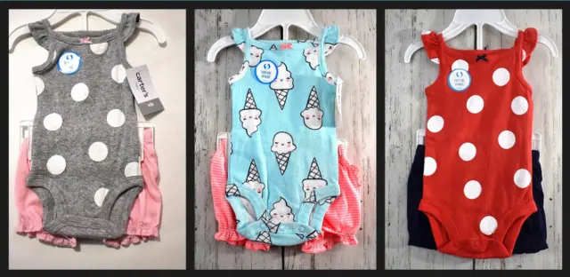 NEWBORN Baby Girls CARTER'S 3 Colors 2 Piece Dot Ice Cre Bodysuit Short Set NWT