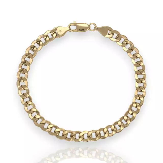 Curb Cuban Link Chain Bracelet - 10K Yellow Pave Gold - Hollow