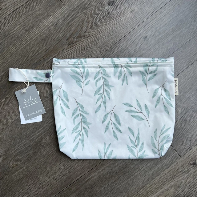 ECONAPS Baby Travel Bamboo Mid Wet Bag Diaper Olive Leaf NWT Waterproof