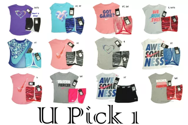 Nike Tee Shorts Girls Athletic Sports Set Outfit Lot Youth Top Bottoms Shirt