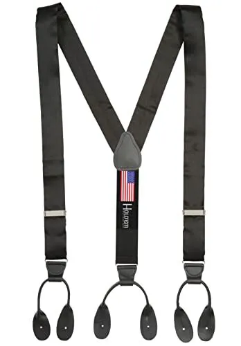 100% Silk Suspenders For Men Y-Back Button End Made in USA – Many Colors and