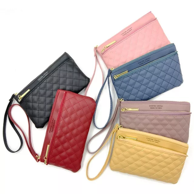 LONG SHAPE DIAMOND Check Wallet Thin Type Double Zipper Handbag Women ...