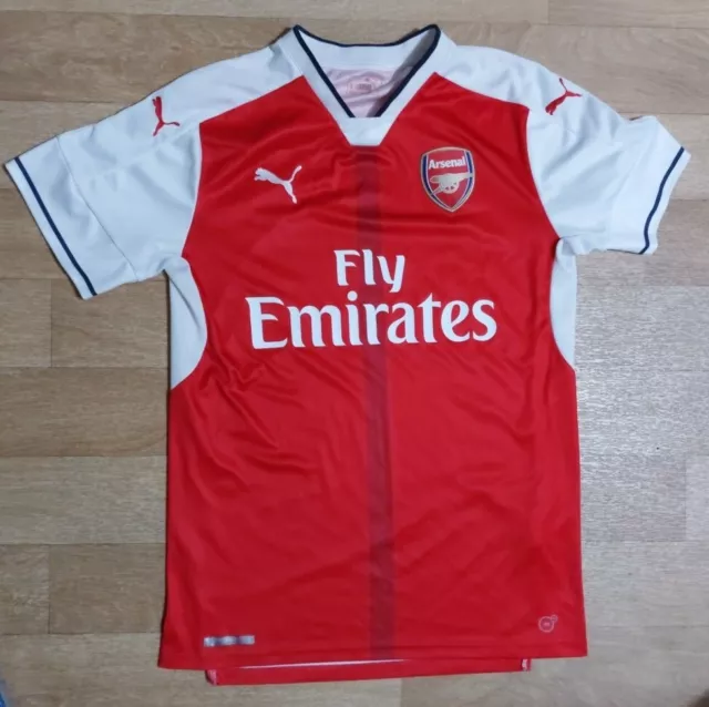 Mens Red & White Puma Arsenal Fly Emirates Home Football Shirt. Size M. VGC.