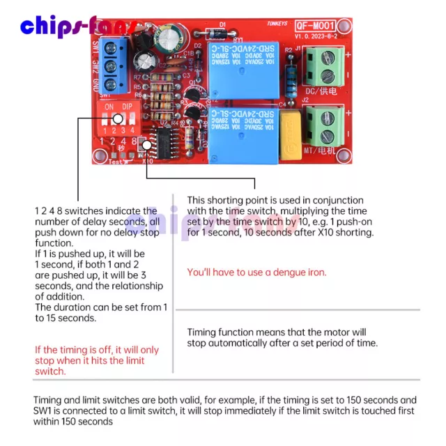 5V/12V/24V 10A Energized Switching DC Motor Forward and Reverse Relay Module DIY 3