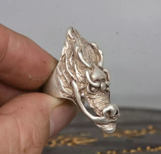 4.3Cm Collect Rings Old Miao Silver Dragon Head Beast Ring Jewelry Bracelet 2