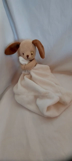 Doudou Chien Marron Clair Foncé Coquard Mouchoir Blanc Jacadi tbé