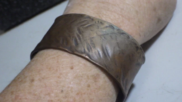 vintage copper hand forged blacksmith hammered heavy cuff bracelet renaissance