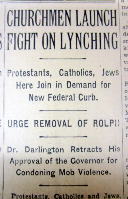 1933 NY Times newspapers w beginning of successful ANTI-LYNCHING MOVEMENT in US