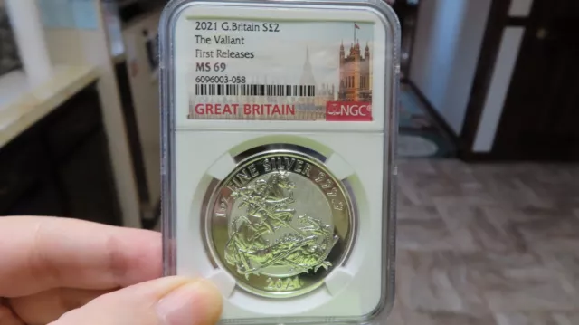 2021 G. BRITAIN S£2 1OZ SILVER NGC MS69 THE VALIANT-FIRST RELEASES(251 Exist)