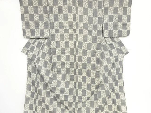 36243# Japanese Kimono / Hitoe Kimono / Checkered With Flower