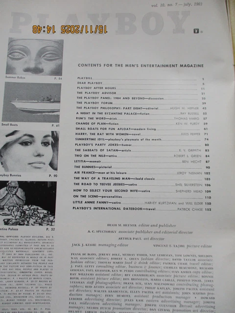 VINTAGE PLAYBOY MAGAZINE July 1963 Vol 10 No 7 Carrie Enwright £12.00 ...