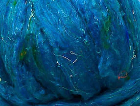 Silk Sari Fibre (Dyed Bright Blue) 100g Roving Sliver Spinning Felting