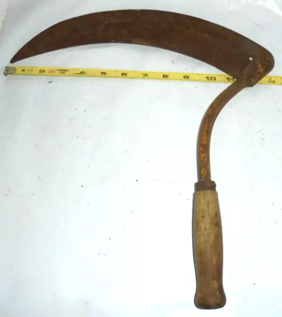 VTG ANTIQUE HAND SICKLE SCYTHE w/ WOOD HANDLE FARM TOOL HOME DECOR GARDEN