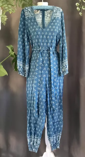 Jaase XS Overalls One Piece Romper Blue Floral EUC