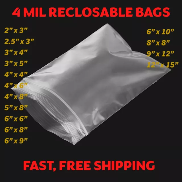 Clear Reclosable Zip Seal Top Lock 4Mil Heavy Duty Bags Plastic 4 Mil Baggies