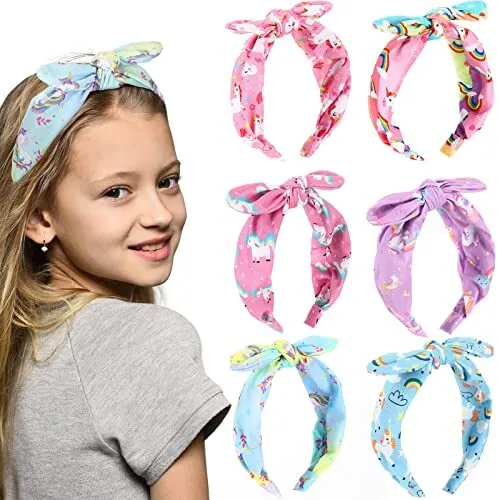 6 Pcs Unicorn Headband for Girls, Bow Knot Headbands, Rainbow Hair Bands for