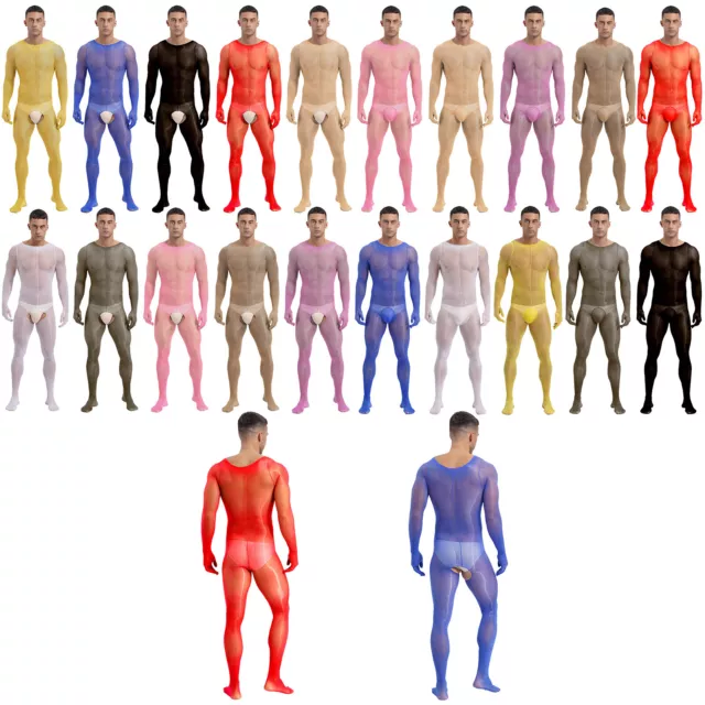 Mens Bodysuit High Stretchy Jumpsuit See-through Bodystockings Costume Lingerie