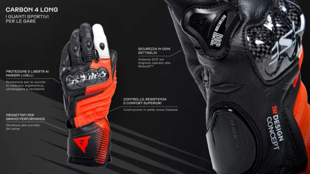 Guanti Da Moto Dainese In Pelle Lunghi Carbon 4 Long Leather Gloves Carbonio Dcp 2