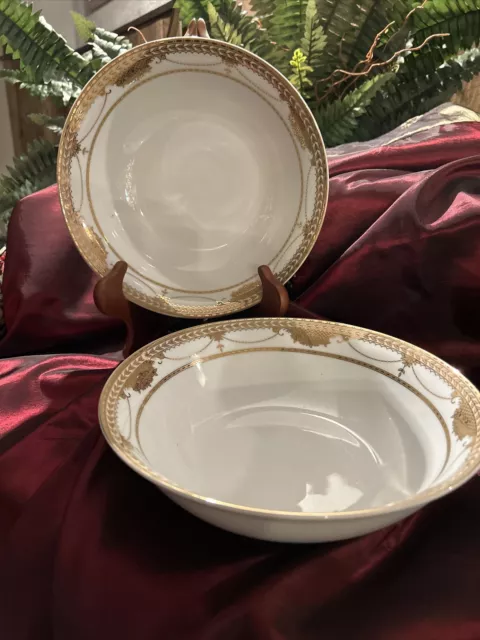 Vintage Pegasus Fine Porcelain China 9" Round Serving Bowl White Gold Trim