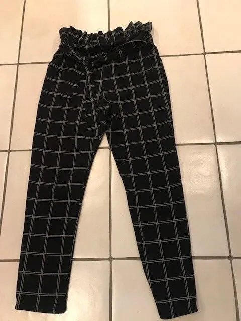 Pretty Little Thing Ladies Tailored Trousers Size 12 Black with Square Pattern