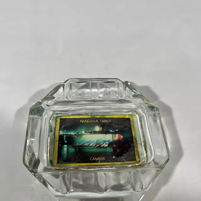 Vintage Niagara Falls Canada Glass Ashtray Heavyweight Travel Souvenir