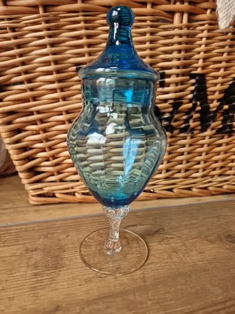 Vaso con coperchio vaso vintage vetro blu torsione bon piatto farmacista barattolo