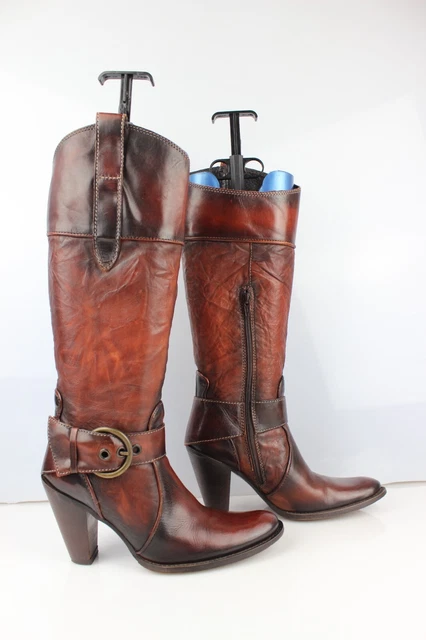 Bottes En Cuir Marron Fauve SAN MARINA Taille 37 - Bottes Femme Occasion Très Bon état, Talon 9 Cm
