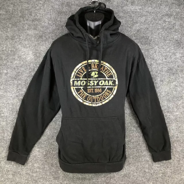 Mossy Oak Mens Pullover Hooded Graphic Sweatshirt Size XL Black Outdoors Hoodie