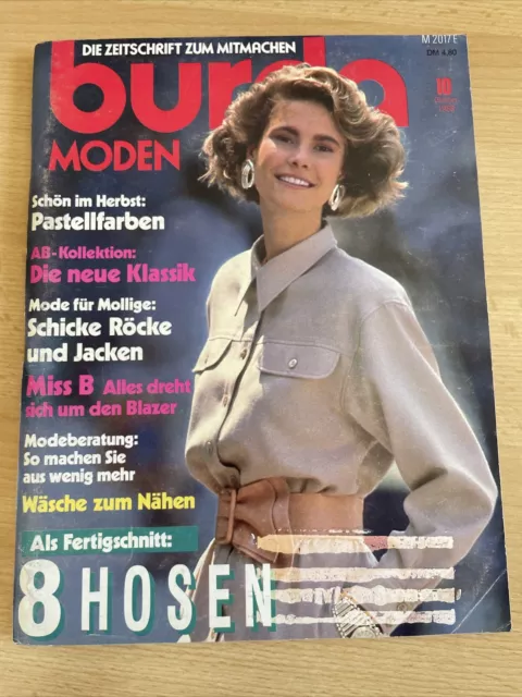 Burda Moden/Style 80er Nähen Schnittmuster Zeitschrift  Vintage 10/1988