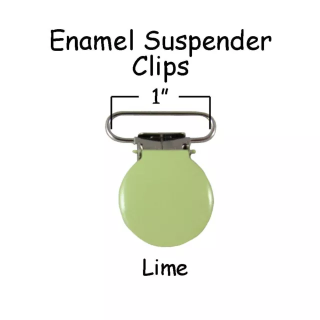 Suspender Pacifier Holder Mitten Clips Round Face 1" Lime Enamel - FREE SHIPPING