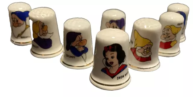 Set Of 8 Disney 80s Thimbles Snow White And The Seven Dwarfs Fine Bone China