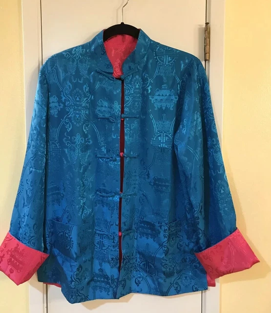 Women’s Reversible Jacket - Hot Pink & Turquoise -Size L -Frog Closures -Pockets Women’s Reversible Jacket - Hot Pink & Turquoise -Size L -Frog Closures -Pockets