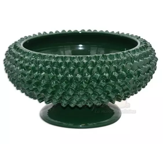 Alzata Pigna in Ceramica di Caltagirone Ciotola verde Centrotavola Soprammobile-