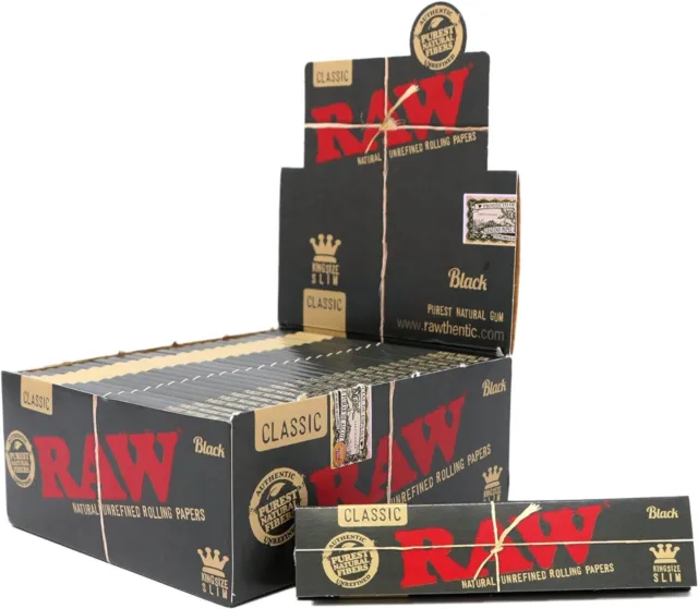 Box of 50 RAW Black King Size Slim Classic Hemp Natural Unrefined Papers