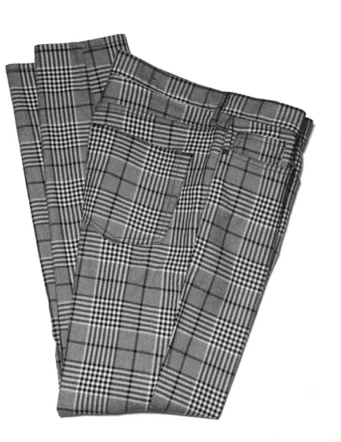 H&M Pants Gray Black White Plaid Skinny Fit Flat Front Men's ACTUAL SIZE 34 X 30