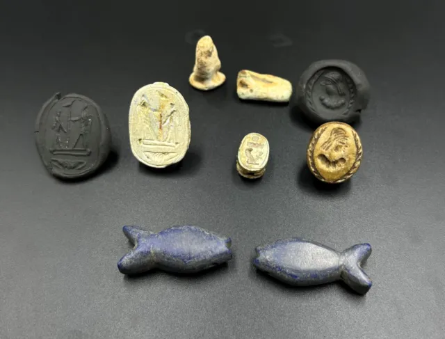 Lot Of Ancient Antique Near Eastern Bactrian Lapis Stone Seal Amulet Beads