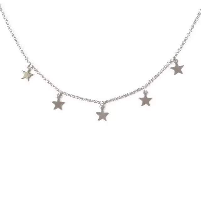 Collana Donna con 5 STELLE stelline ACCIAIO INOX argento ciondolo stella catena