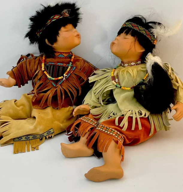 Native American Kissing Dolls Porcelain Takota And Winona Heritage Signature