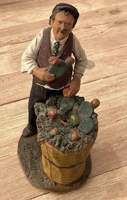 Figurine Ceramic Scarlatella Caltagirone Italian Cactus Street Vendor Signed Art