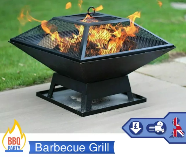 Square Fire Pit BBQ Grill Outdoor Garden Firepit Brazier Stove Patio Heater