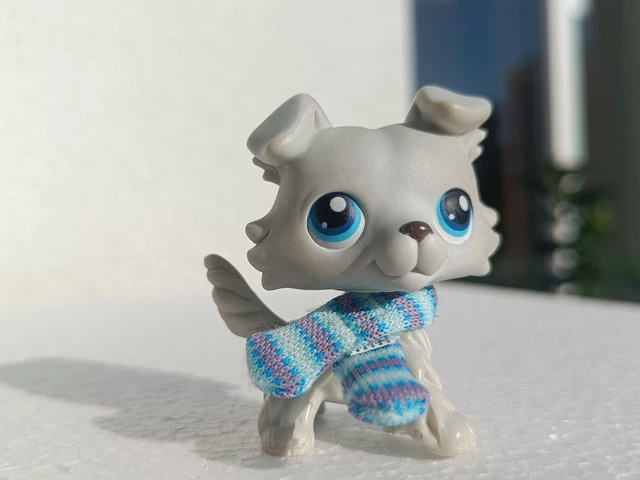 RARE LPS #363 Light Gray Collie Dog, Original Scarf; Authentic
