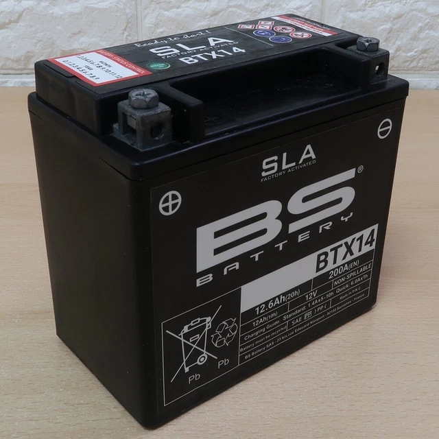 BS MOTORCYCLE MOTORBIKE Battery - SLA Sealed Lead Acid BTX14 / YTX14-BS ...