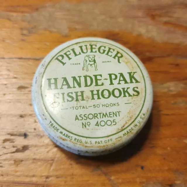 PFLUEGER ADVERTISING FISHING Hook Tin Hande-Pak Hooks No 4005 Can't Open -  AA $4.00 - PicClick
