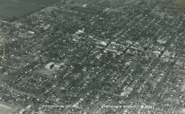 RPPC Woodland CA Aerial View California c1950s Eastman photo postcard