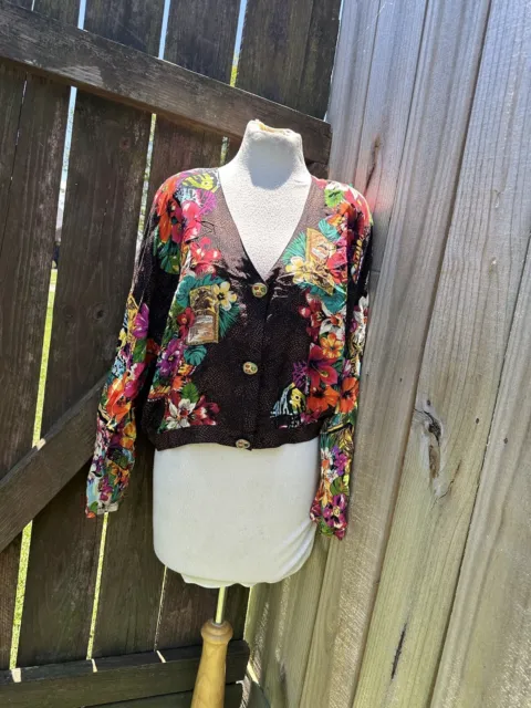 Vintage CAROLE LITTLE PETITES Multicolor Print Rayon/Poly Blazer Jacket Size 14P