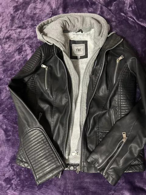 Ymi faux leather deals hooded moto jacket