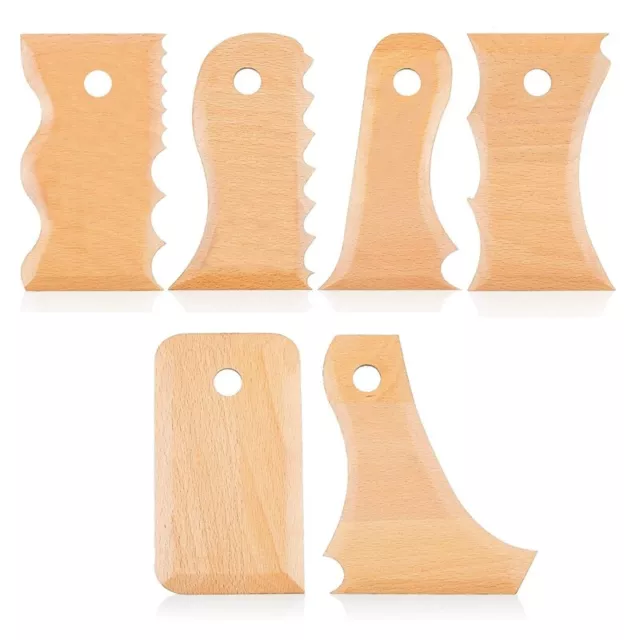 7-Teiliges Töpferwerkzeug Holzfarbe Holztextur Profilrippe Bündel Fußformer I4K6
