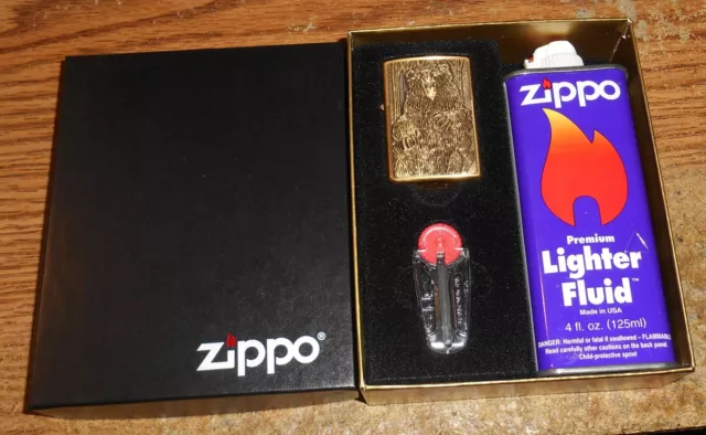 2000 Zippo Barrett Smythe Grizzly Bear Full Size Brass Lighter Gift Set/Nib!